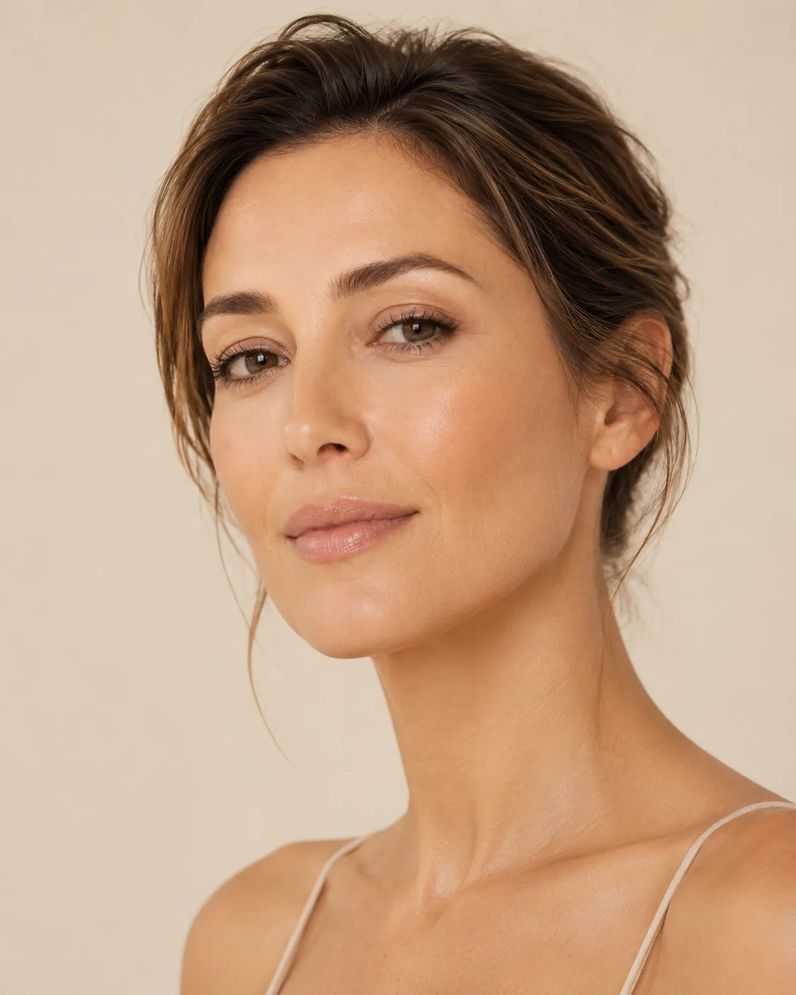 A woman photographed against a warm neutral background at Artistry Clinic.